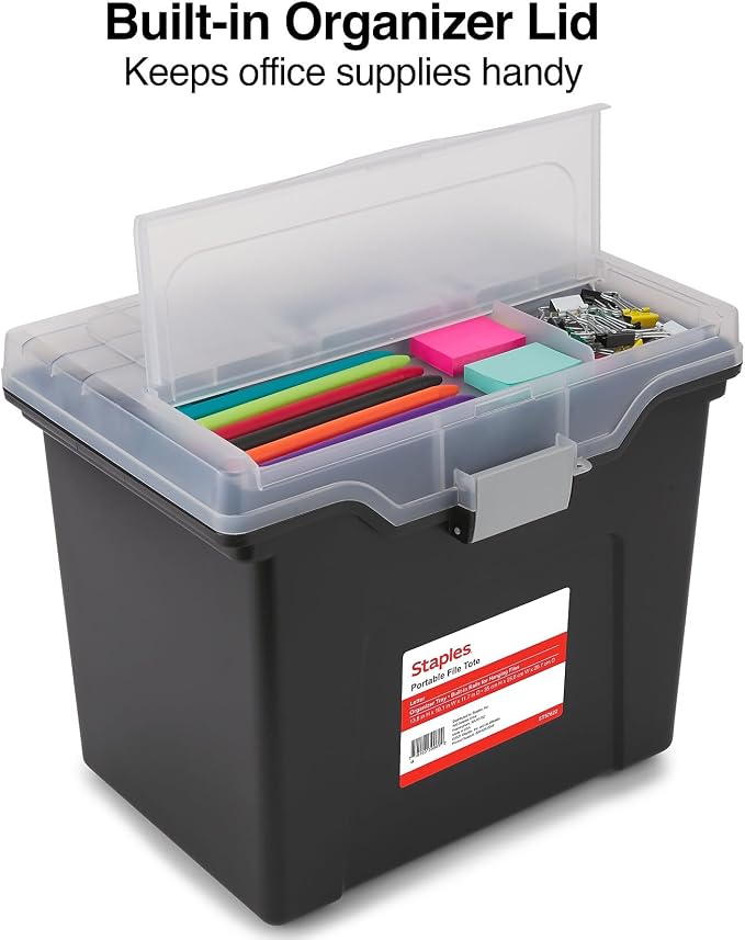 STAPLES File Box File Portable Tote, Letter Size, Black, 4/Carton
