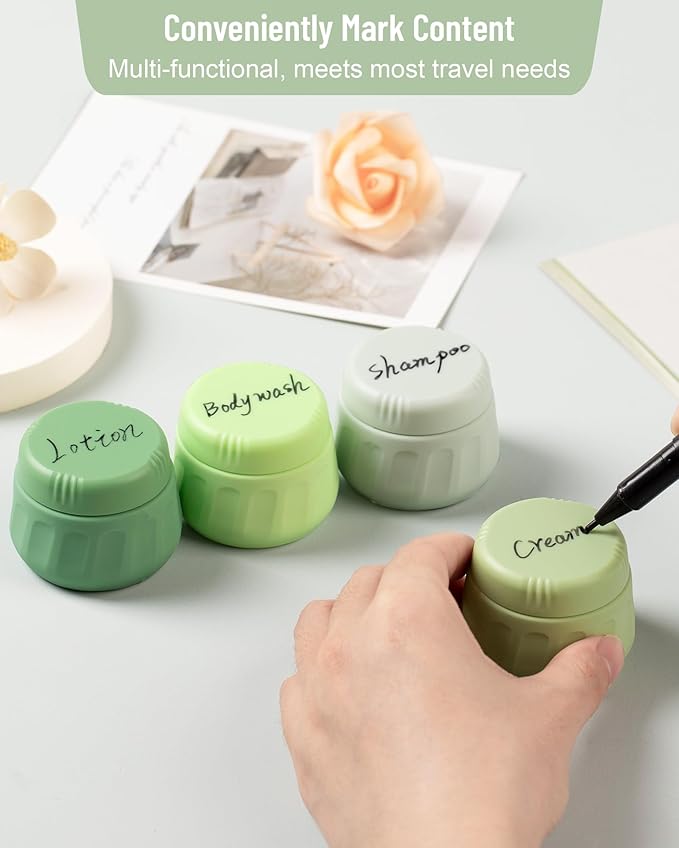 Mrsdry Travel Containers for Toiletries, TSA Approved Travel Size Toiletries 4 Pack, Refillable Containers, With Clear Bag, Leak Proof Silicone Jars, Essentials Creams Jars Carrying Small Items