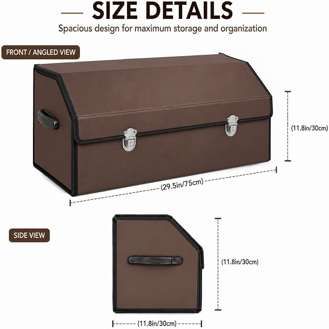 Car Trunk Organizer with Lid, Foldable Faux Leather Storage Box | Foldable design, faux leather exterior, 3 compartments