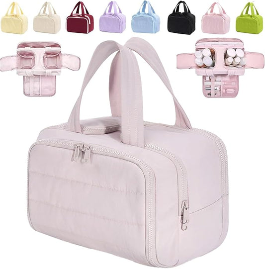 Toiletry Bag, Travelfree Toiletry Bag, Travel Toiletry Bag, 4-in-1 Multi-functional Wide-Open Travel Cosmetic Bag, Waterproof Dry-Wet Separation (Upgrade-Pink)