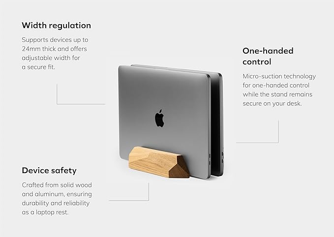 Oakywood Dual Laptop Dock, Vertical Laptop Stand Wood, Laptop Stand for Desk, Desk Organizer, Vertical Laptop Holder, Compatible with All MacBook Pro Air iPad, for 2 Device ??7,1x4,5x1,6?? Oak