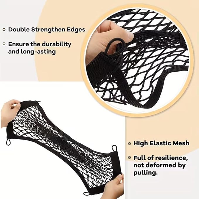 2 Pcs Small Cargo Net, Trunk Storage with Screws and Hooks, Elastic Net Bag for Car, RV, Boat (22in×9.8in)