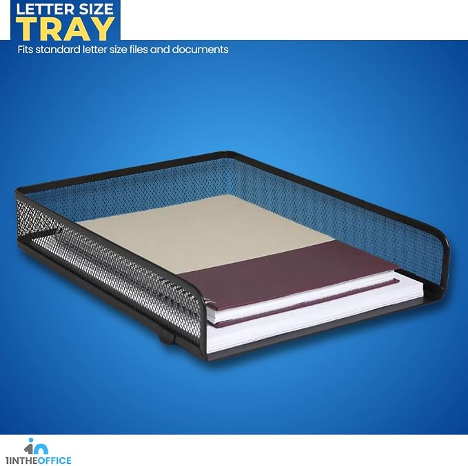 1InTheOffice Stackable Letter Tray, Matte Black Wire Mesh Front-Load Letter Tray