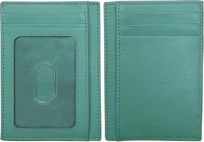 ili New York Genuine Leather Slim RFID Card Holder for Men - 7 Slots, Clear ID Window with Thumb Slide, Compact 4.5" x 3", Minimalist Credit Card Holder for Front or Back Pocket - Turquoise