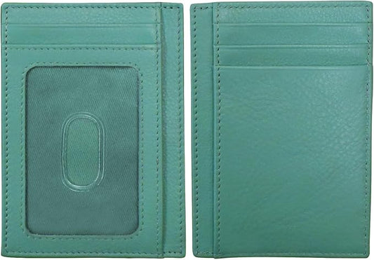 ili New York Genuine Leather Slim RFID Card Holder for Men - 7 Slots, Clear ID Window with Thumb Slide, Compact 4.5" x 3", Minimalist Credit Card Holder for Front or Back Pocket - Turquoise