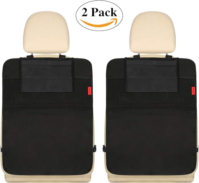 Kaiphy Car Backseat Organizer Premium Quality Car Kick Mats with 10" Tablet Holder - Extra Large Pocket- Sturdy Top 2Pack