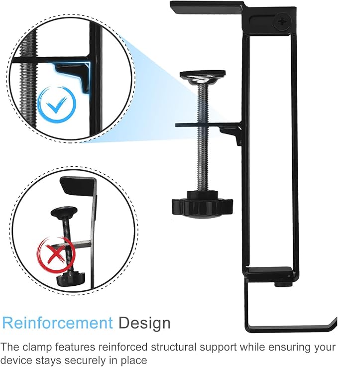 IFCASE Adjustable Desk Side Laptop Mount Holder with Headphone Hook, No Drill Desk Storage Organizer (Black)