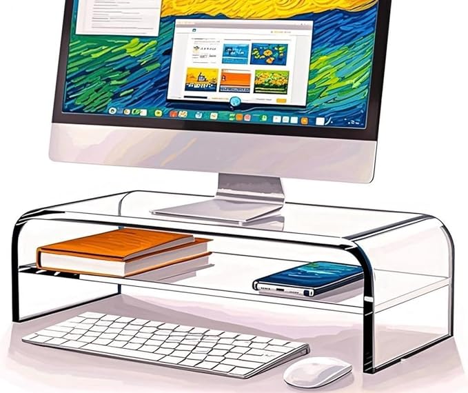 Generic Acrylic Monitor Stand, 2 Tier Computer Monitor Riserï¼?6 inch Acrylic Computer Monitor Stand Riser for iMac, PC, Desktop, Laptop, TV Screen, clear