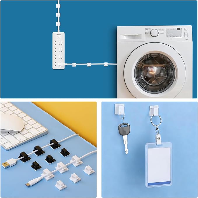 Segarty Large White Wire Clips Adhesive, 100PCS Self Adhesive Cable Clips, Cord Organizer, Wire Management Flat Ethernet Cable Holder Clamps Sticky Cable Tie Holder for Wall, Car, Office and Home Desk