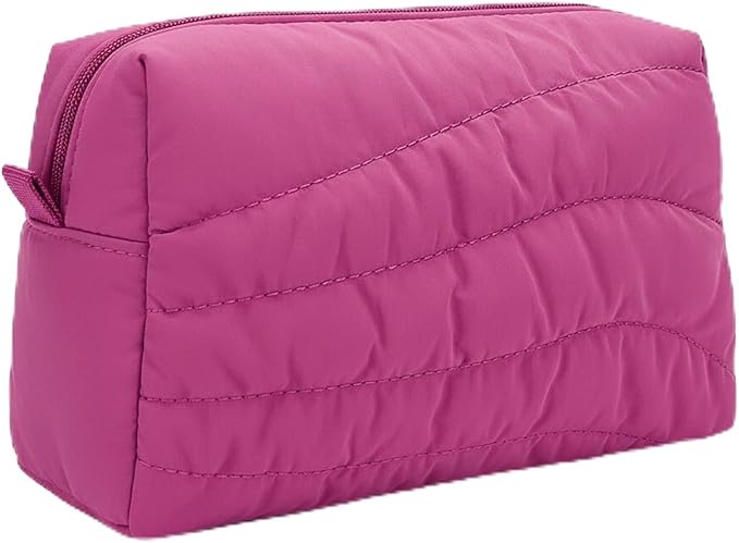 Travel Makeup Bag for Women, Small Cosmetic Bags Organizer Toiletry Bag, Nylon Pouch Travel Essentials Toiletries Accessories Brushes, Hot Pink