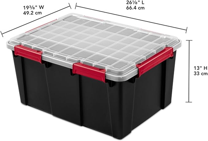 Sterilite 8 Pack Gasket Box, Stackable Plastic 20 Gallon Storage Container with Lids, Black - Waterproof and Dustproof Tote for Home Organization