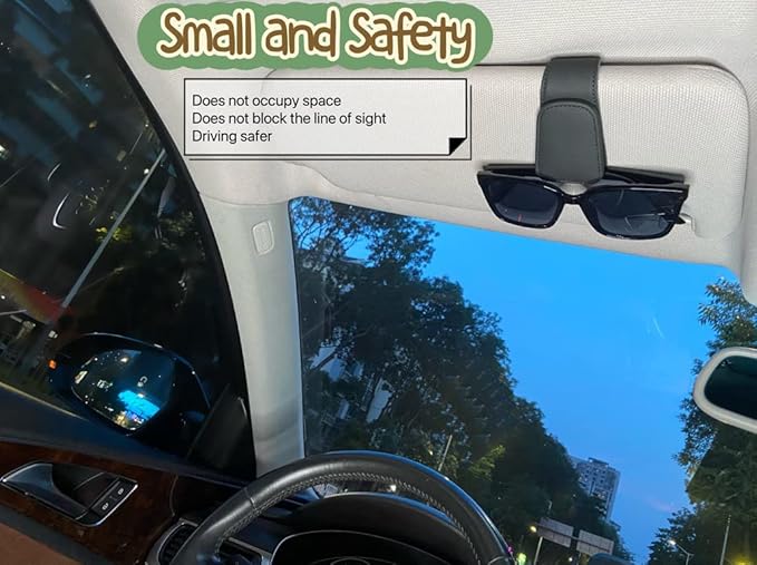 CHOSMOYI 2 Packs Sunglasses Holder for Car, Sunglass Clip for Car Visor, Magnetic Leather Car Eyeglass Holder and Ticket Card Clip, Suitable for Different Size Eyeglasses(Black