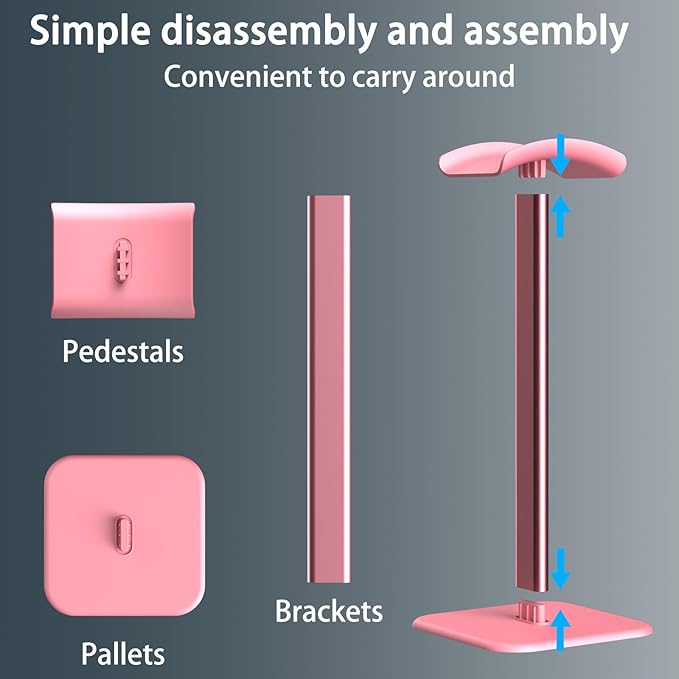 Headphone Stand for Desk - Headset Stand with Aluminum Hanger, Headphone Holder for AirPods Max, Sony, Bose, Beats and More (Pink)