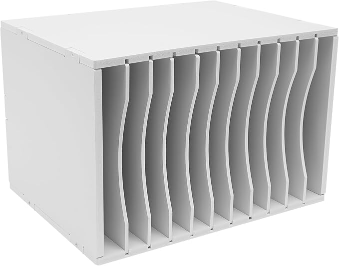 Vertical Desktop Sorter White, 11 Slots Mail Organizer Vertical File Organizer, PVC Paper Sorter Organizer with 11 Slots Adjustable, Construction Paper Storage Mailbox for Classroom Office (White)