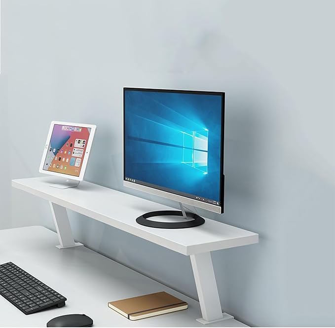Clamp On Desk Organizer Shelf White, Above Desk Storage Extension Portable No Drill Required Bookcase Clamp Rack for Home Office Dorm Workstation and Study Space (White, 31.5x7.8 in)