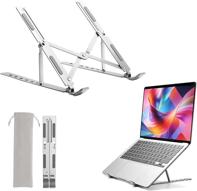 Portable Laptop Stand, Adjustable Ergonomic Aluminium Laptop Mount Stand, Detachable Notebook Riser Holder for Desk Compatible with MacBook, Dell, Lenovo More 10-15.6" Laptops-Silver