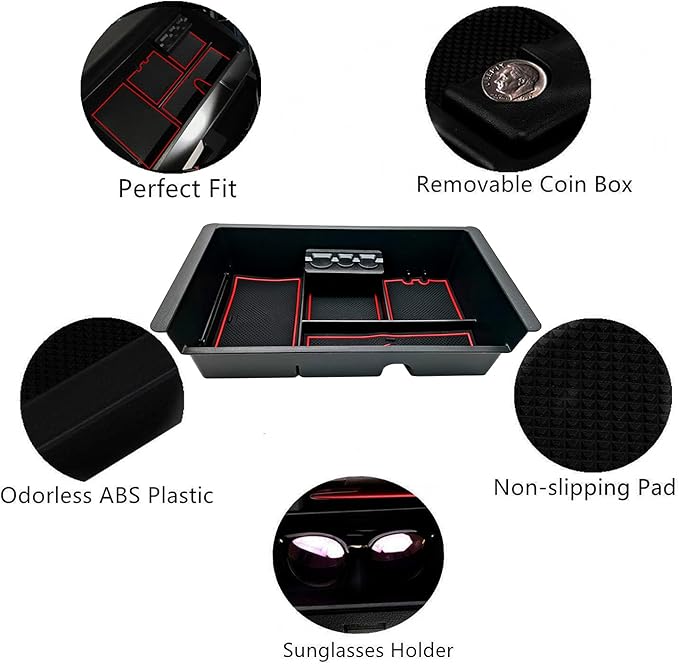 JOJOMARK Center Console Tray Organizer Compatible with 2014-2018 GMC Sierra Accessories, (2015-2020) Yukon/Chevy Tahoe Silverado Suburban, Armrest Storage Box Replaces 22817343 (Red)