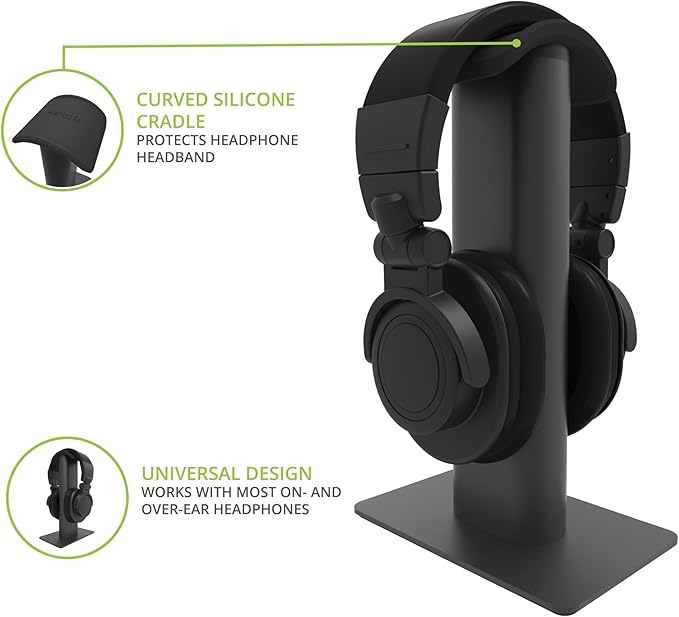Kanto H2 Premium Universal Headphone Stand with Curved Silicone Padding for On and Over Ear Headphones | Black