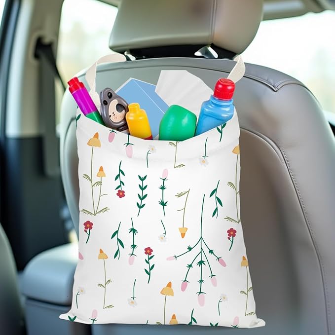 Car Trash Bag Car Garbage Bag Hanging Cars Trash Can Floral Spring Decor Waterproof Cars Back Seat Organizer for Vehicle Travelling Camping