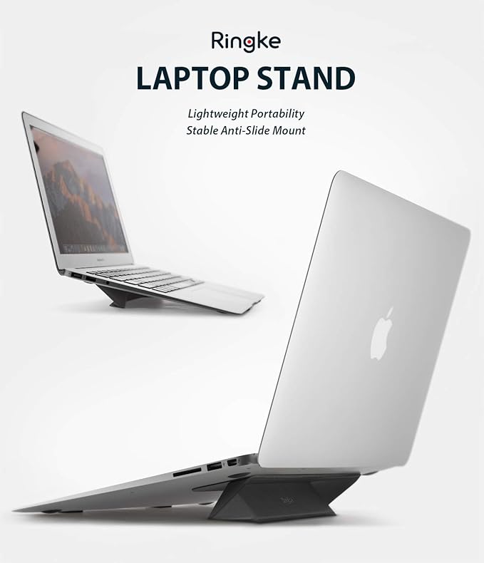Ringke Laptop Stand Anti-Slide Smart Folding Portable Slim and Weightless Adhesive Stand for Laptop, iPad, Tablet, and More - Black