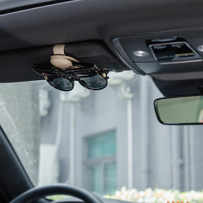 Konohan Sunglasses Holder for Car Visor Leather Eyeglass Hanger Magnetic Sunglasses Holder with 2 Clips(Beige)