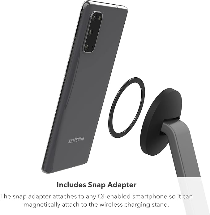 mophie Snap+ 2-in-1Charge Stand & Pad - 15w Wireless Charger Compatible with iPhones & AirPods, Includes Snap+ Adapter for Other Qi Enabled Phones, Steel Base, Adjustable Angles