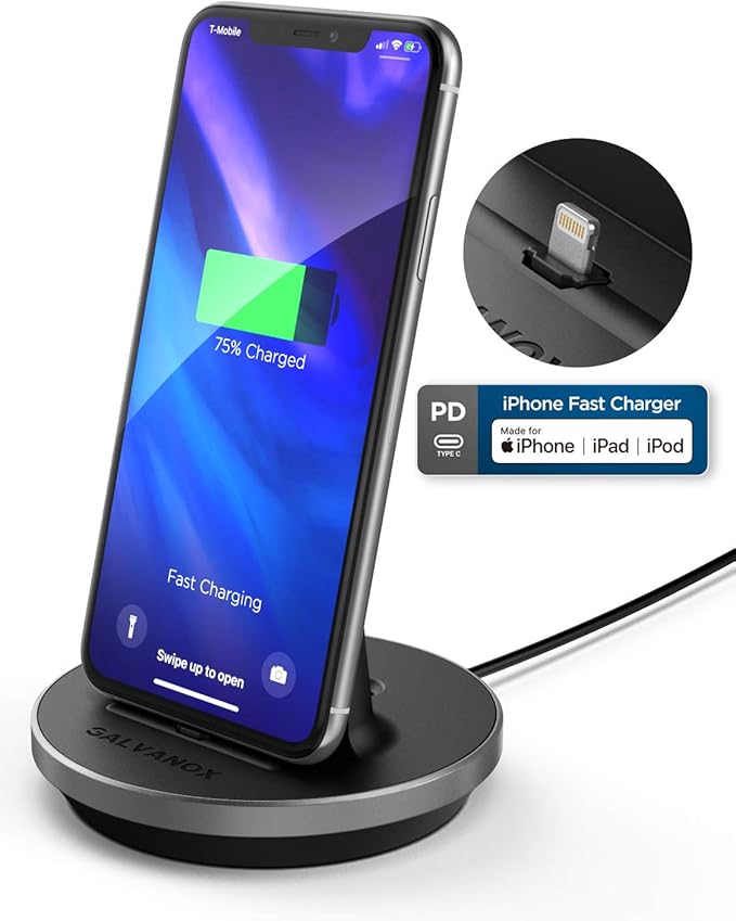 Encased iPhone Charger Stand (MFi Certified) Lightning Desktop Holder Dock with Built-in USB-C Cable for Fast Charging Apple iPhone 14 Pro Max/ 13/12/11/X/Xs/XR/8