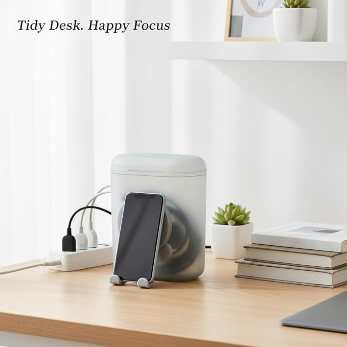 Desktop Cable Organizer Box, Compact Cord Management for Cables & Chargers, PP Plastic Case
