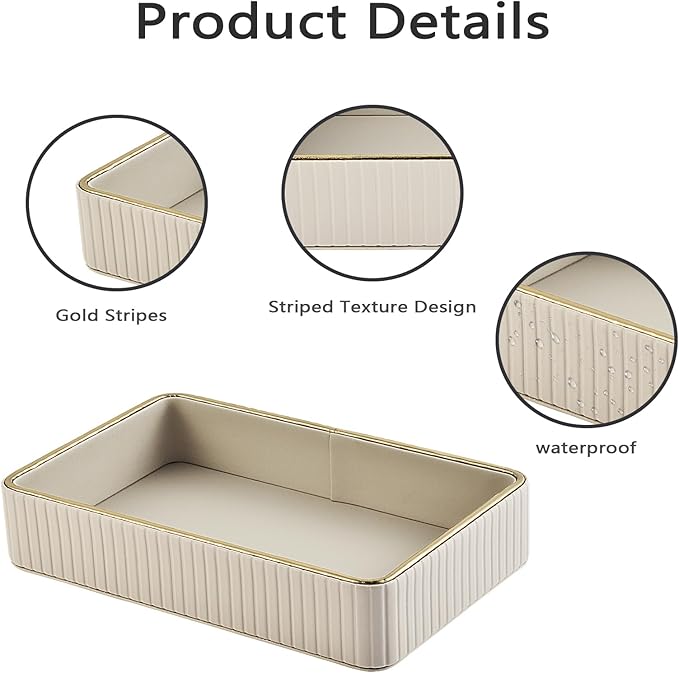 PU Leather Valet Tray,Desk Organizer Tray Nightstand Organizer Trinket Dish Storage Key Bowl Decorative Trays for Phone Wallet Jewelry Watch,Bathroom Bedroom Perfume Vanity Trays,Beige