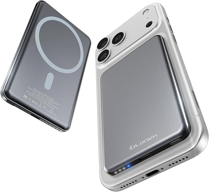 [0.3" Ultra Slim] [Alloy-Made] ULiXWH for Magsafe Portable Charger for iPhone, 2026 Upgrade 5000mAh Fast Charging Magnetic Power Bank, Wireless Battery Pack for iPhone 17 Air 16 15 Pro Max 14 13, Grey