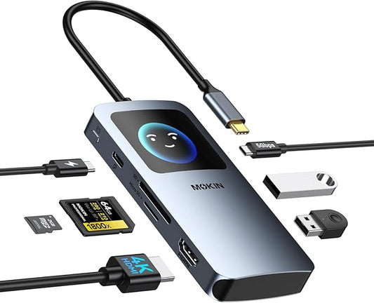 MOKiN 7 in 1 USB C Hub, 4K@60Hz Smart LED Docking Station with HDMI,PD 100W,2*USB A 3.0,USB C 3.0,SD/TF Card Reader,Monitor Adapter for MacBook/Dell/HP/Lenovo