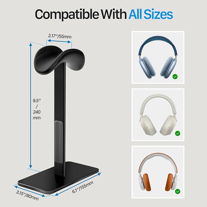 AirPods max Stand with Sleep Mode, Headphone Stand for Desk, Aluminum, Anti-Slip Base, ABS Protection, Anti-Scratch Touch Surface (Black)