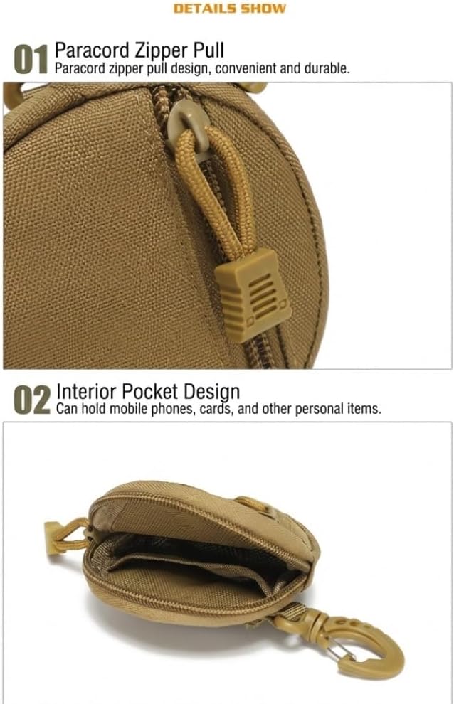 Tactical EDC Pouch, Waterproof Mini MOLLE Key Wallet, Round Outdoor Attachment Bag