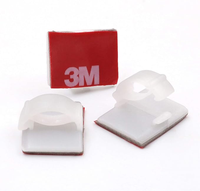 Mini Cable Clips 3M Adhesive, Multipurpose Cord and Wire Organizer for Cable Management 3/4" x 1/2" - 100 Pack Bundled with 10 Bonus Reusable Cable Ties (White)