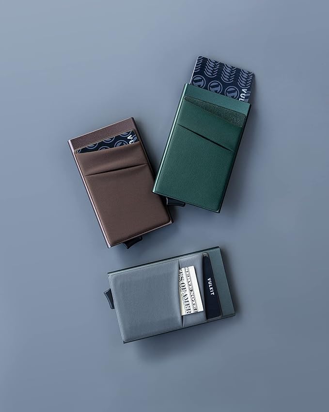 VULKIT Card Holder with Money Pocket Pop Up Wallet RFID Blocking Slim Metal Bank Card Case Holds 5 Cards and Notes