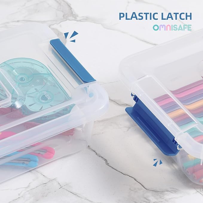 Plastic Storage Bin with Lid, Stackable Design, Clip Box for Crafts, Supplies and Office Items Container (8 Pack 4 Quart Blue)