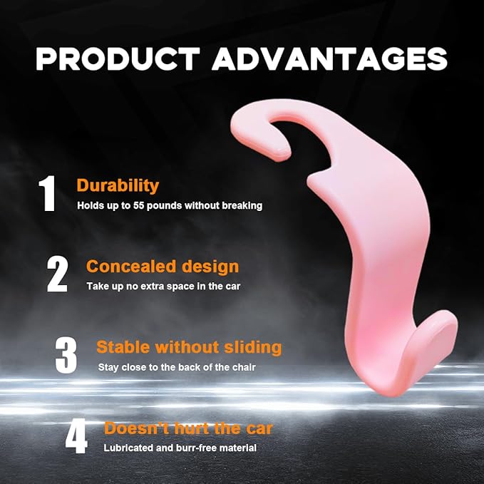 povtii 4PCS Car Seat Headrest Hook, Auto Back Seat Hanging Storage Organizer, Vehicle Seatback Hanger Holder for Purse Handbag Coat Umbrella, Universal Interior Car Accessories (Light Pink)