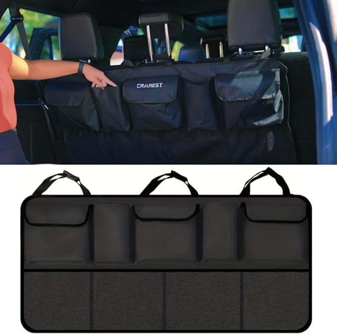 Car Backseat Hanging Trunk Organizer for SUV, Van, Truck with 9 Strage Pockets, Space Saving Organizer, Durable Strong Straps, Easy Wash (Rear Seat)