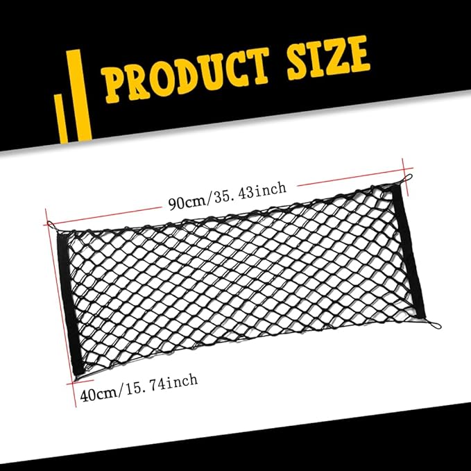 Car Rear Cargo Net, Trunk Cargo Storage Net with Hooks, Cargo Storage Elastic Mesh Net Organizer Car Interior Accessories Universal Fit for Cars, Trucks, SUVs (35.43 "x15.74)