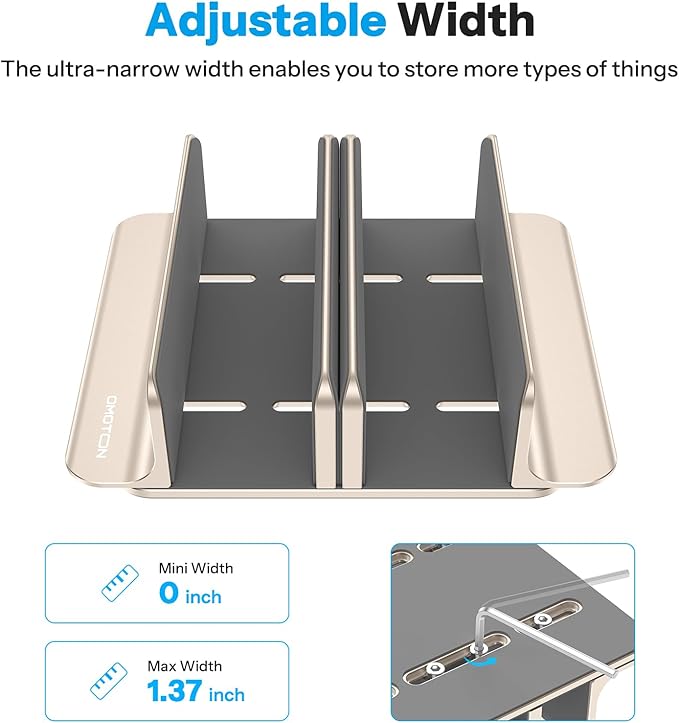 OMOTON Vertical Laptop Stand [Updated 3-Slots Version], Desktop Aluminum Mac Book Stand with Adjustable Dock Size, Fits All Mac Book, Chrome Book and Gaming Laptops (Up to 17.3 inch), Starlight