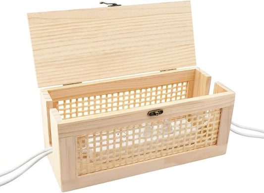 JJSQ Cable Management Box, Large Cable Box Hider for Power Strip & Router, Natural Wooden Cord Organizer Box, Cable Storage Box to Hide Cords, Desk Cord Organizer 12.6 × 5.1× 5.5 in