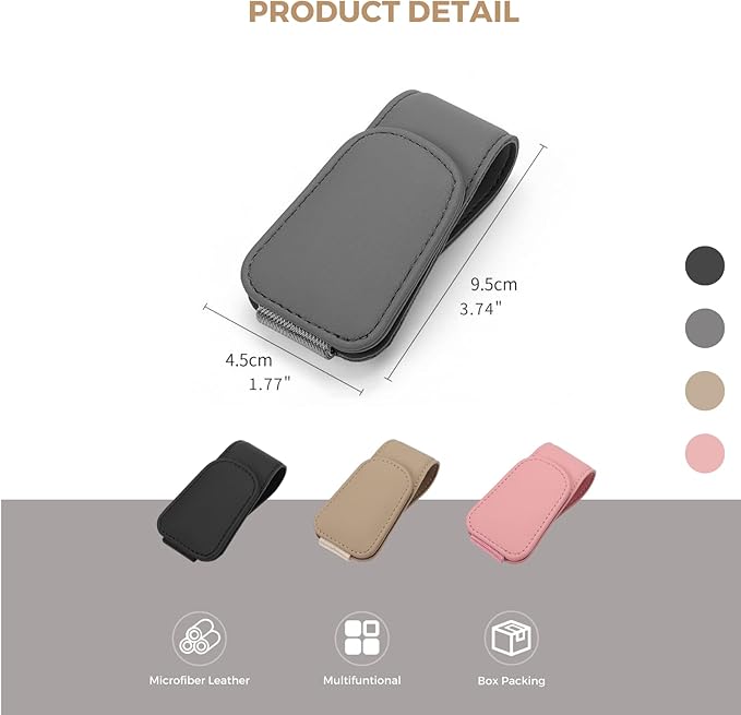 Magnetic Leather Sunglass Holder, Eyeglass Hanger Clip for Car Sun Visor, Suitable for Different Size Eyeglasses(Gray, 1 Pack)