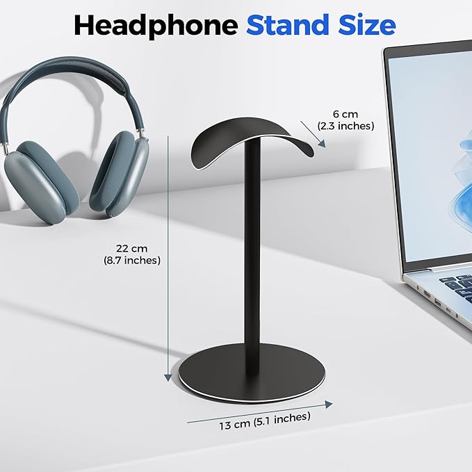 Desk Headphone Stand for AirPods Max, Aluminum Alloy Headset Stand with Anti-Slip Base & Curved Headband Support, Universal Headphone Holder for Most Gaming Headsets (Black)