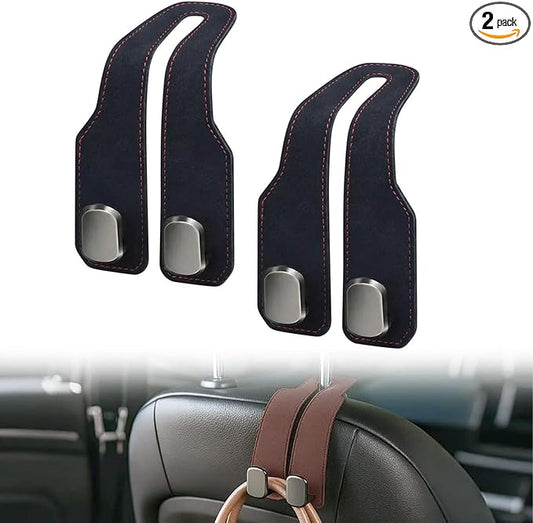 2026 New Headrest Hooks for Car, Car Seat Back Storage Hook, Leather Seat Back Storage Hook Organizer, Twin Hook Design Heavy Duty Holder for Purse, Bags, Handbag, Grocery, Umbrella (2, Black)