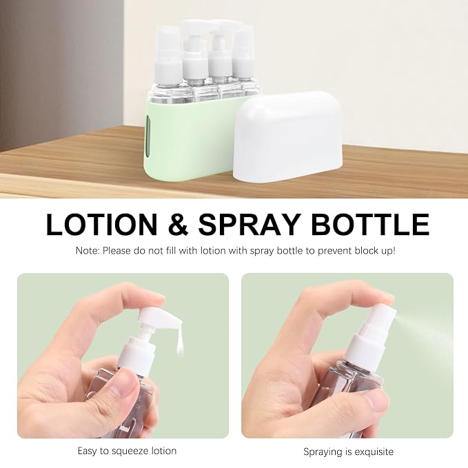 Skycase Travel Bottles - Leak Proof Refillable Tsa Approved Travel Size Toiletries, 4 in 1 Liquid Bottles Containers with Labels and Funnel Airplane Accessories Kits for Lotion Liquid (Green)