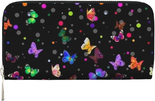 Starry Butterfly Wallet for Men Women Elegant Long Clutch Zip Around Travel Leather Coin Purse Large Capacity Credit Card Holder Handbag