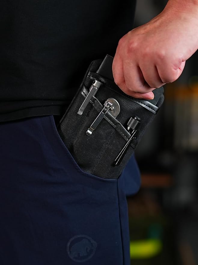 SP4 Waxed Canvas Compact EDC Pocket Organizer, Zippered Pocket Pouch for Men, Mini EDC Organizer for Change, Notebook, Tactical Pen, Flashlight