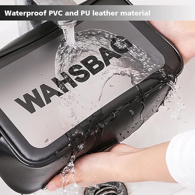 Travel Toiletry Bag for Women and Men, Matte Translucent Shower Bag with Handy Handle, Makeup Cosmetic Organizer Bag for Travel Toiletries Accessories (Black)