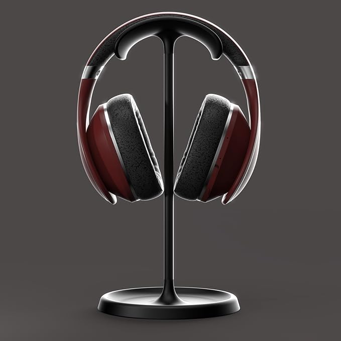 Headphone Stand, Universal Headset Holder with Headphone Cable Storage Clip,Heavy Duty Gaming Earphone Stand with Base Curved Storage for AirPod Max, Beats, Bose,Base,Sony and More（Black）