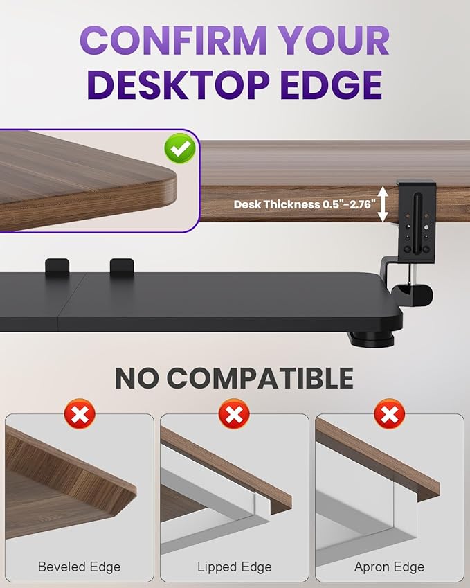 Ergonomic Mouse & Keyboard Tray Under Desk, Pull Out with Adjustable C-clamp, 20 (25.9 Including Clamps) x 11.8 Inch Slide Out Computer Keyboard Drawer Mouse Tray for Typing, Black
